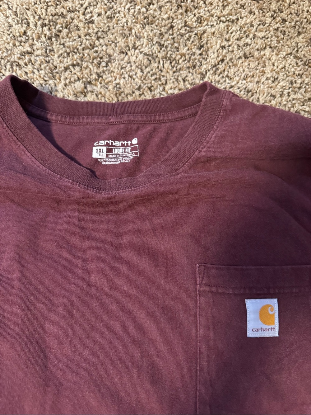 Carhartt Men's Long-Sleeve Pocket Tee in Maroon with Sleeve Logo - Picture 2 of 2